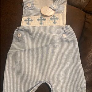 Blue and White Striped Baby Overalls